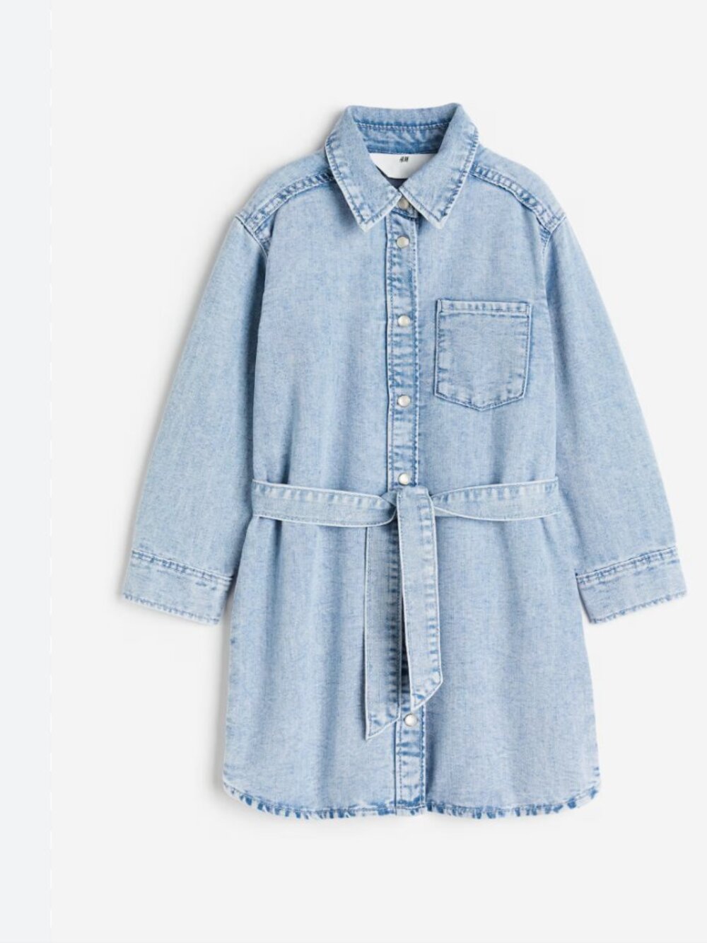 H&M Light Wash Girls Denim Belted Shirt Dress - Size 7 - NWoT